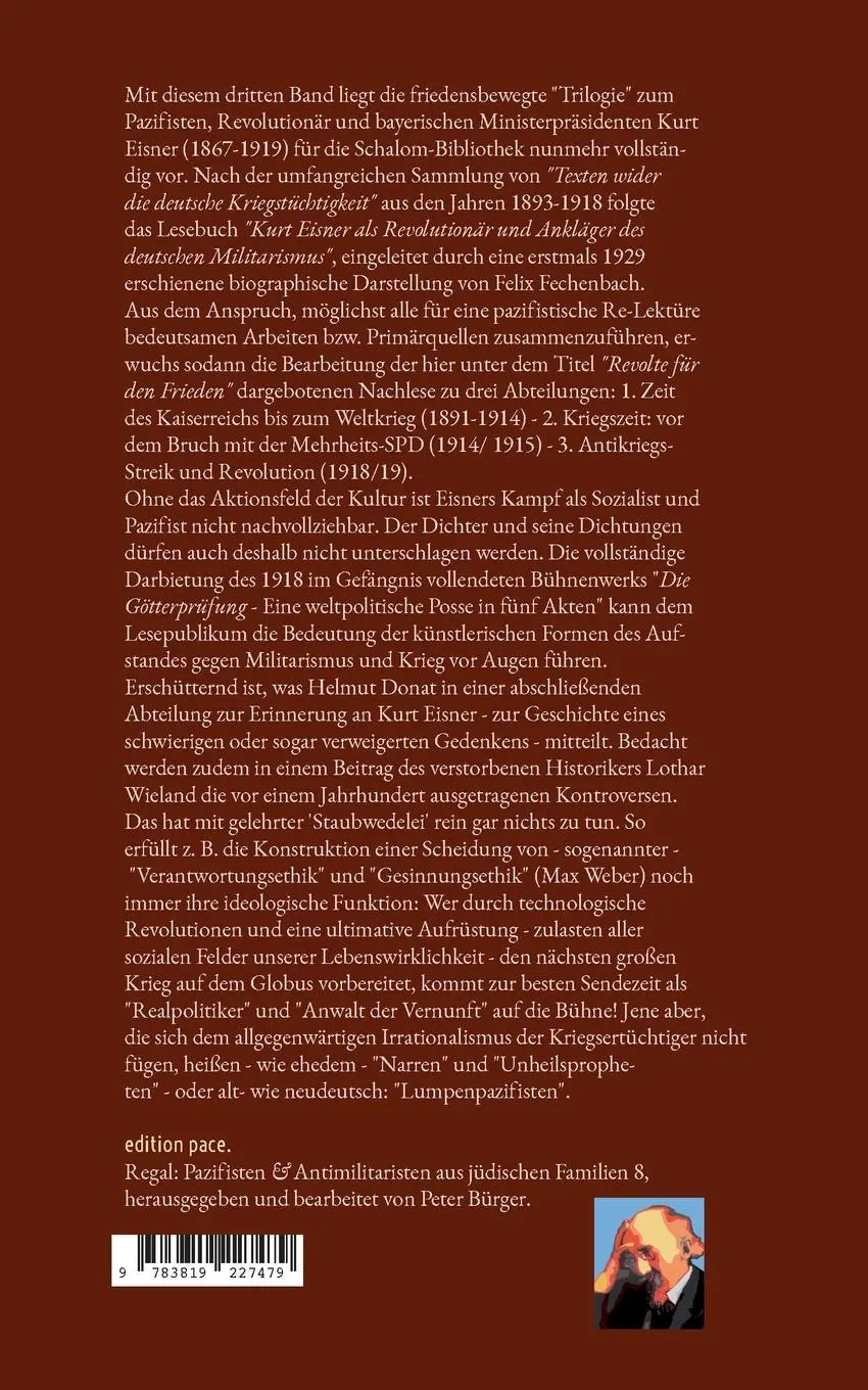 Rückseite: 9783819227479 | Revolte für den Frieden | Kurt Eisner | Taschenbuch | 404 S. | Deutsch