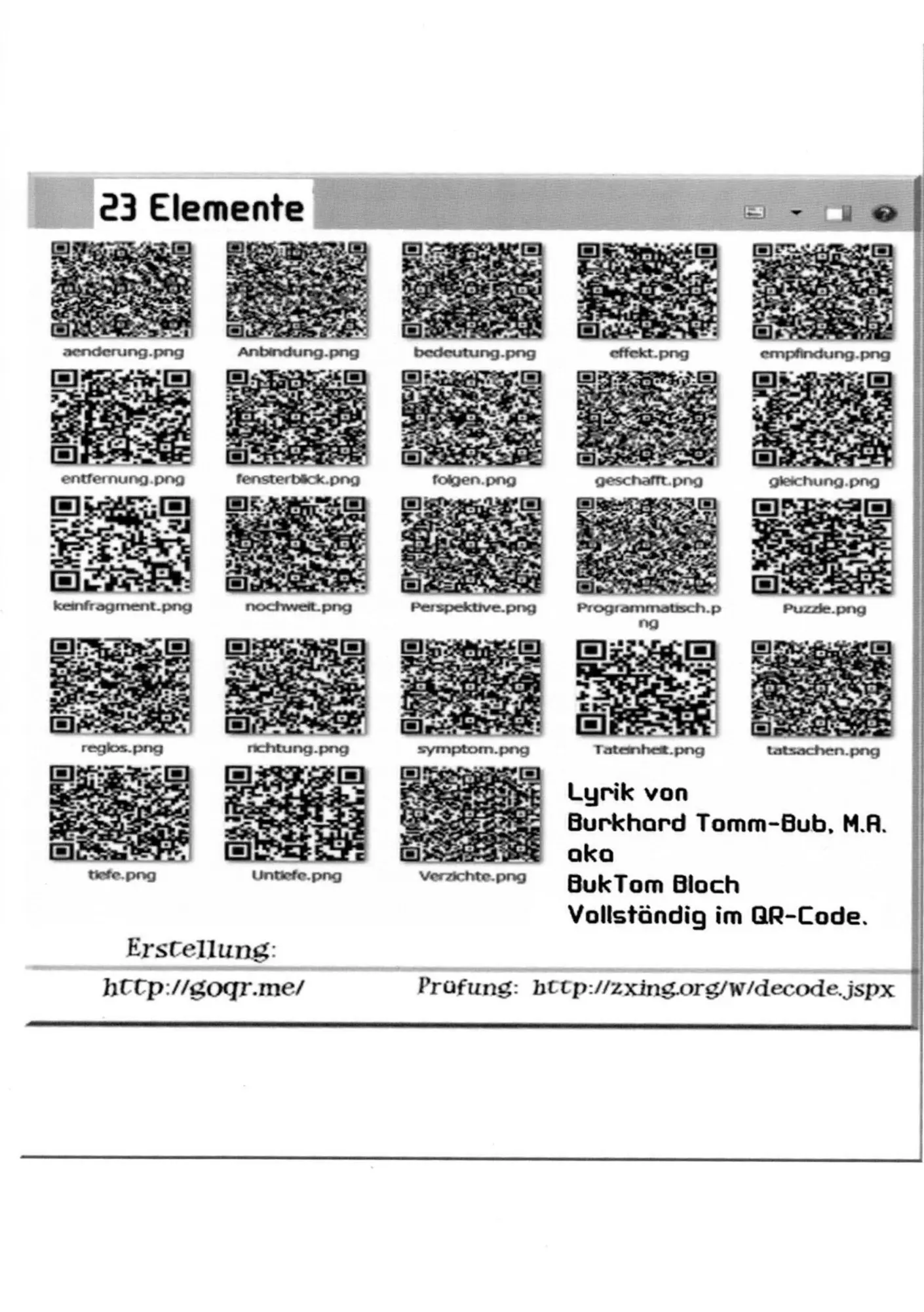 Cover: 9783743117679 | 23 Elemente | Verständliche Lyrik komplett im QR-Code | Tomm-Bub