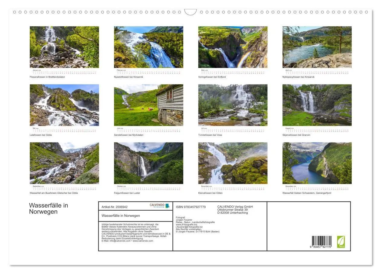 Bild: 9783457927779 | Wasserfälle in Norwegen (Wandkalender 2026 DIN A2 quer), CALVENDO...
