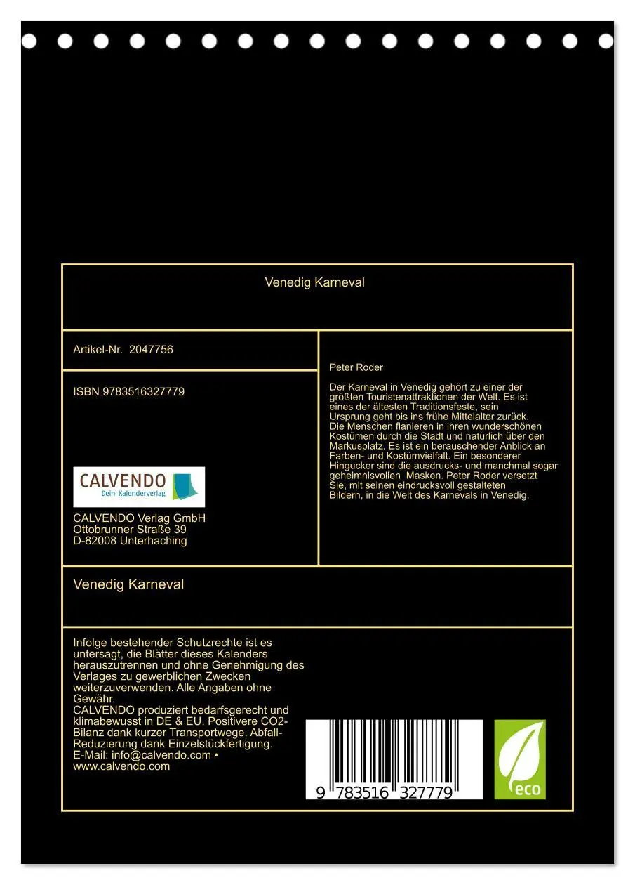Bild: 9783516327779 | Venedig Karneval (Tischkalender 2026 DIN A5 hoch), CALVENDO...