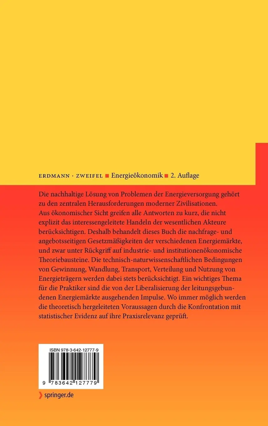 Rückseite: 9783642127779 | Energieökonomik | Theorie und Anwendungen | Peter Zweifel (u. a.)