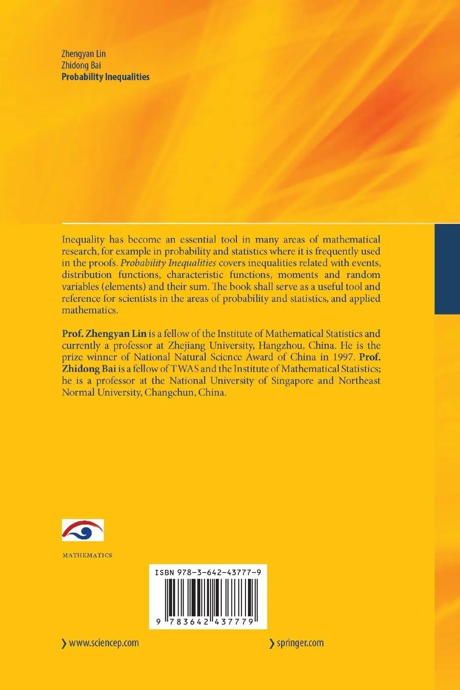 Rückseite: 9783642437779 | Probability Inequalities | Zhengyan Lin (u. a.) | Taschenbuch | vii