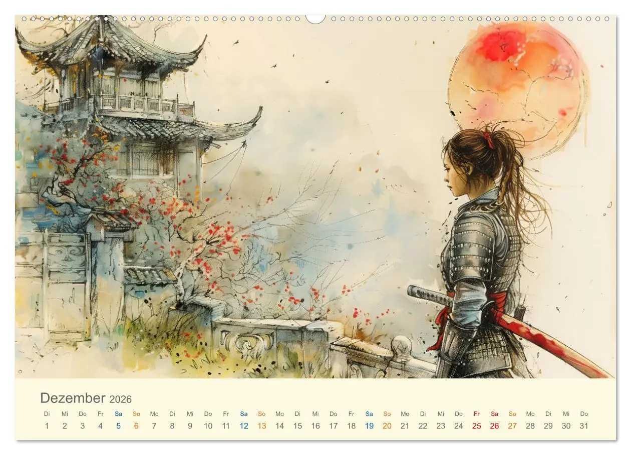 Bild: 9783457397879 | Samurai - whimsical inked style (Wandkalender 2026 DIN A2 quer),...