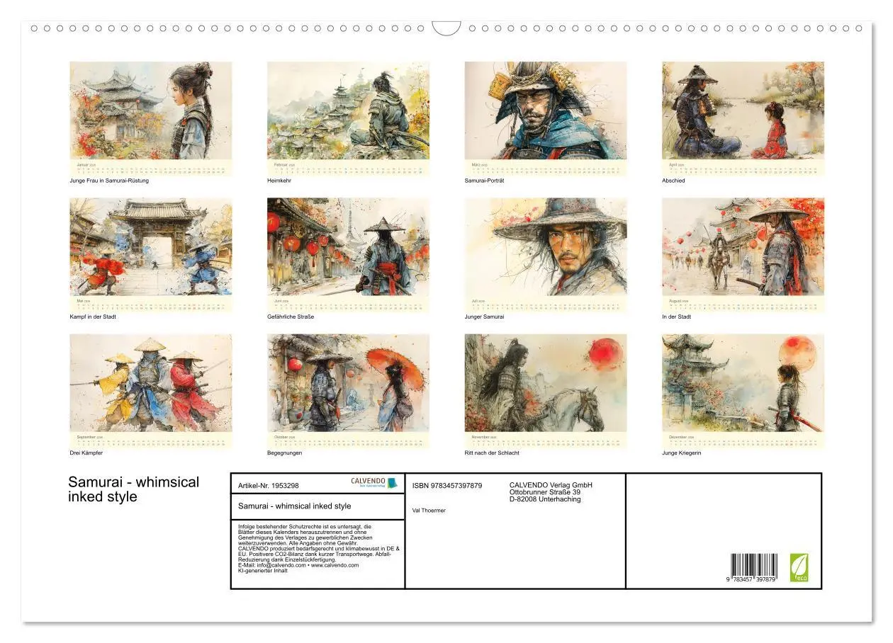 Bild: 9783457397879 | Samurai - whimsical inked style (Wandkalender 2026 DIN A2 quer),...