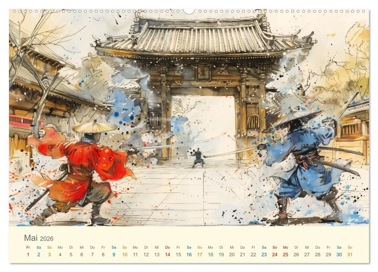 Bild: 9783457397879 | Samurai - whimsical inked style (Wandkalender 2026 DIN A2 quer),...