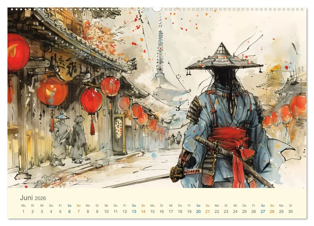 Bild: 9783457397879 | Samurai - whimsical inked style (Wandkalender 2026 DIN A2 quer),...