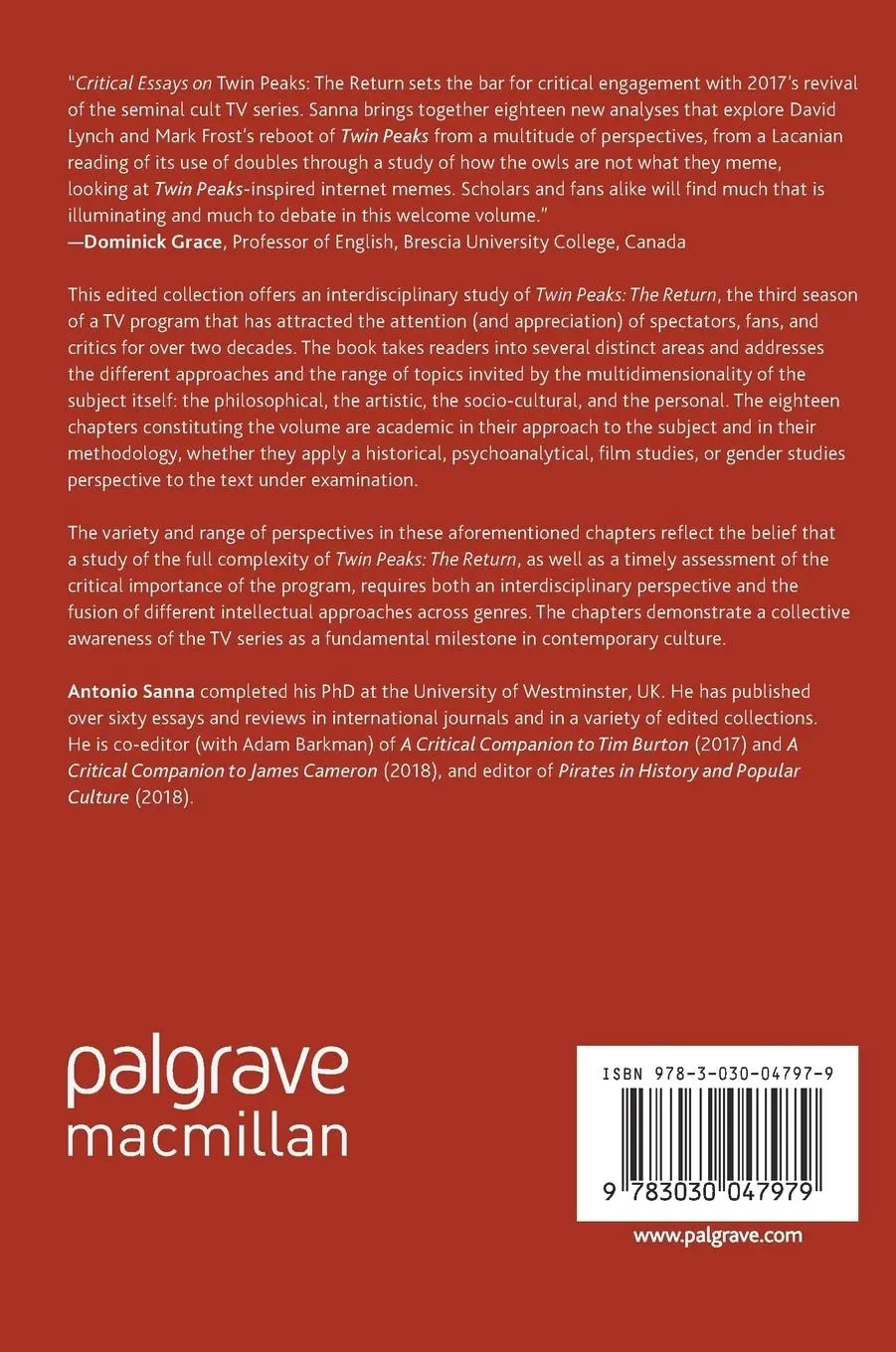 Rückseite: 9783030047979 | Critical Essays on Twin Peaks: The Return | Antonio Sanna | Buch | xv
