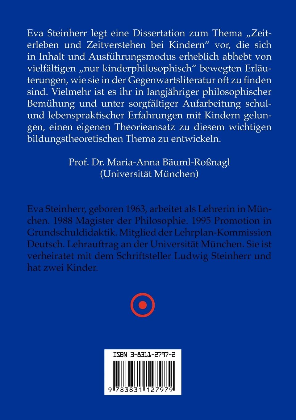 Rückseite: 9783831127979 | Zeiterleben und Zeitverstehen bei Kindern | Eva Steinherr | Buch