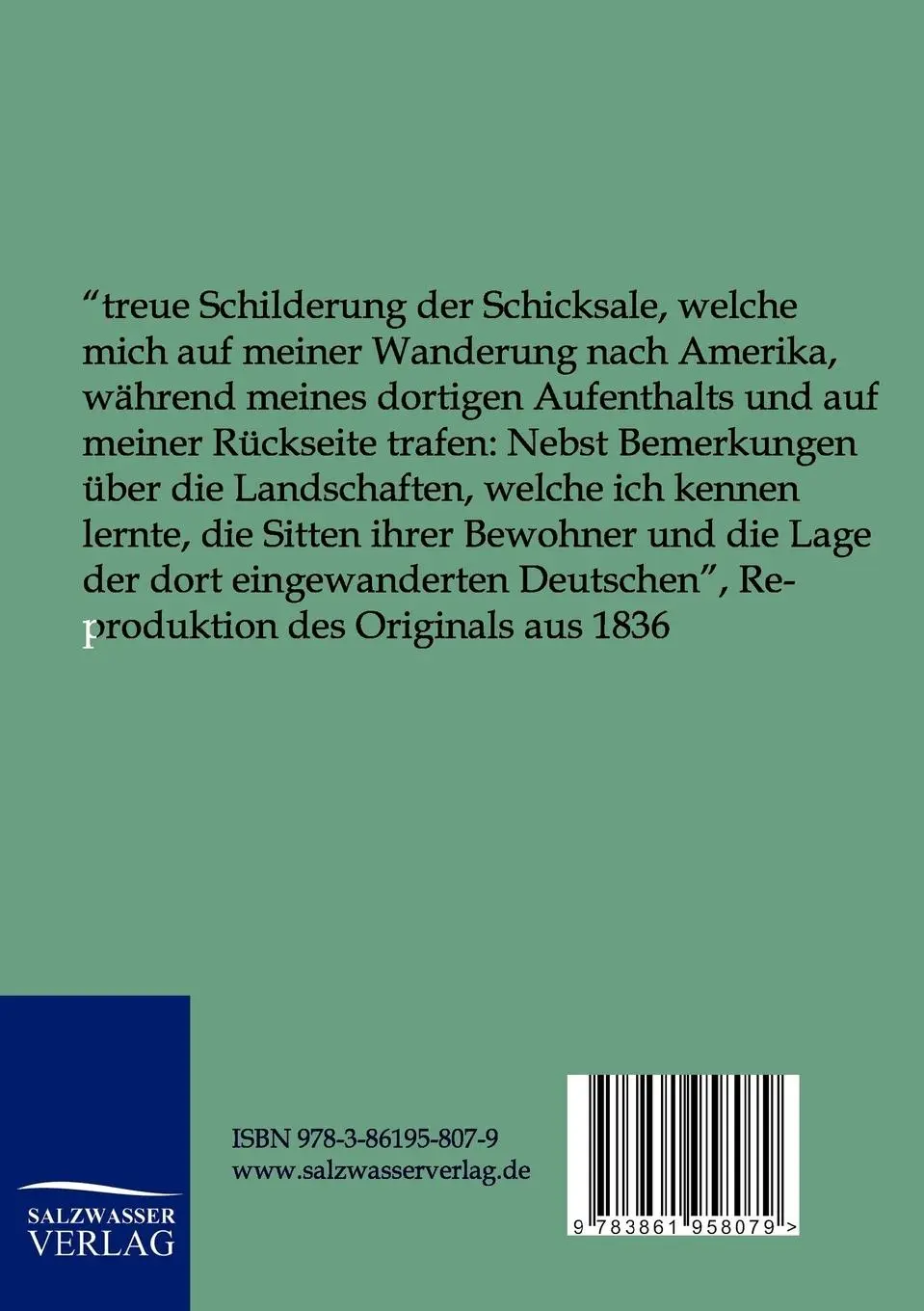 Rückseite: 9783861958079 | Der Auswanderer nach Amerika | G. F. Streckfuss | Taschenbuch | 180 S.