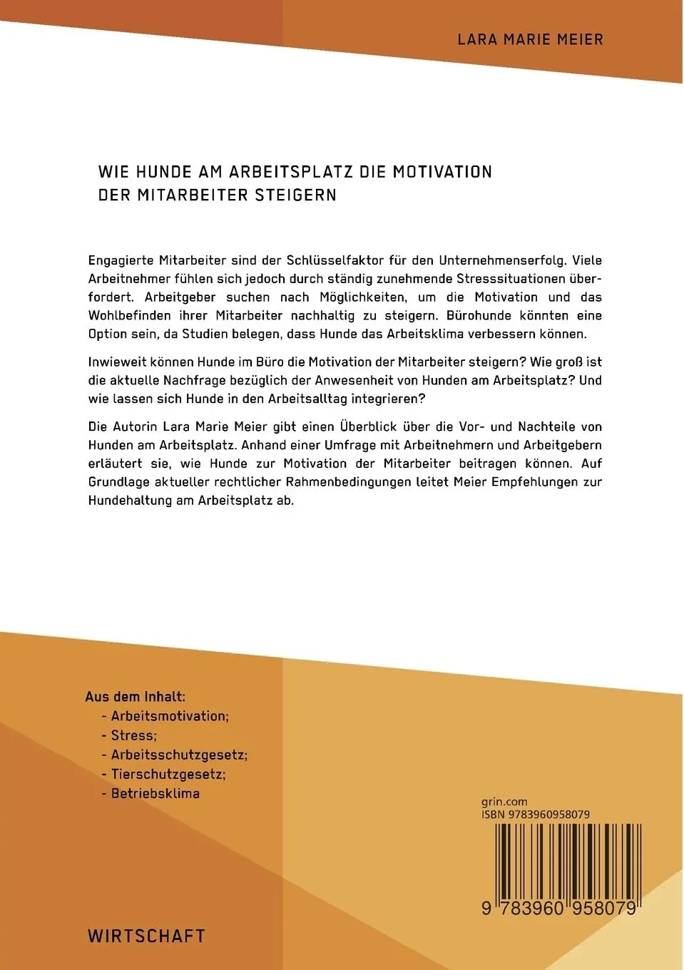 Rückseite: 9783960958079 | Wie Hunde am Arbeitsplatz die Motivation der Mitarbeiter steigern