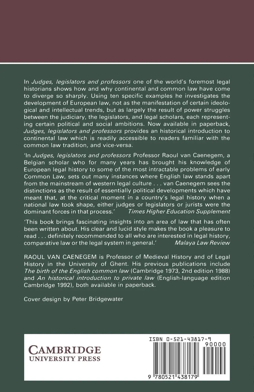 Rückseite: 9780521438179 | Judges, Legislators and Professors | R. C. Van Caenegem (u. a.) | Buch