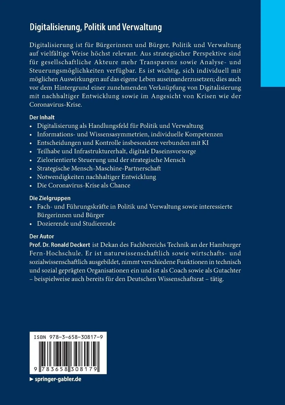 Rückseite: 9783658308179 | Digitalisierung, Politik und Verwaltung | Ronald Deckert | Taschenbuch