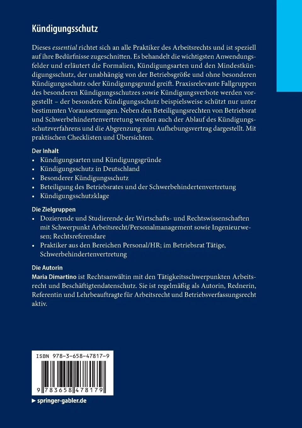 Rückseite: 9783658478179 | Kündigungsschutz | Der Schnelleinstieg für Praktiker | Maria Dimartino
