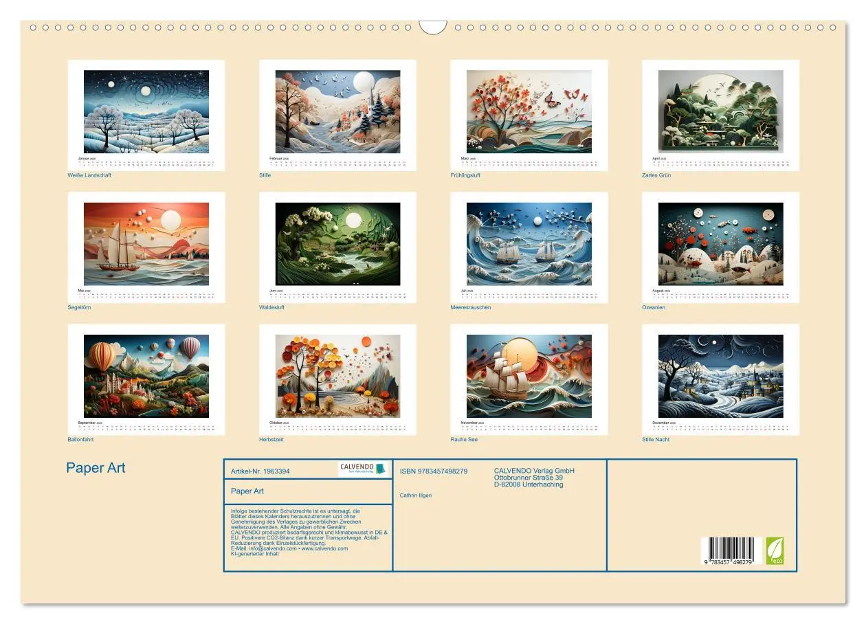 Bild: 9783457498279 | Paper Art (Wandkalender 2026 DIN A2 quer), CALVENDO Monatskalender