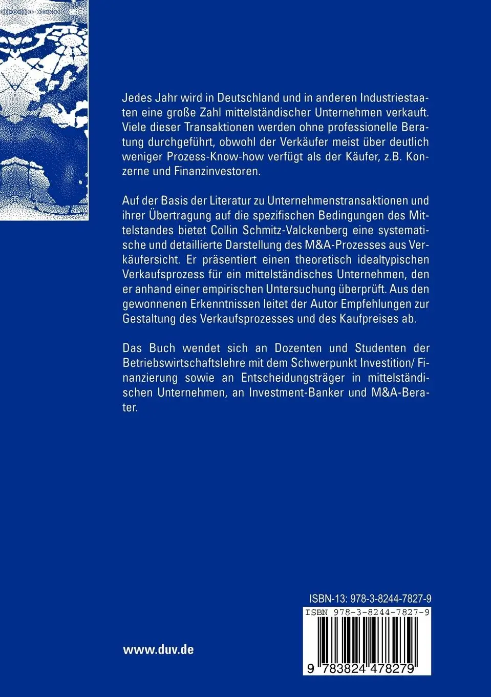 Rückseite: 9783824478279 | Verkaufsprozess mittelständischer Unternehmen | Schmitz-Valckenberg