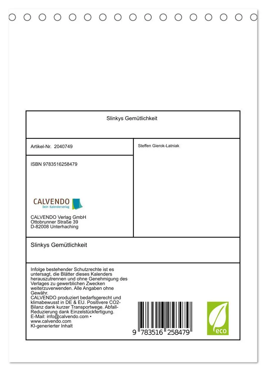 Bild: 9783516258479 | Slinkys Gemütlichkeit (Tischkalender 2026 DIN A5 hoch), CALVENDO...