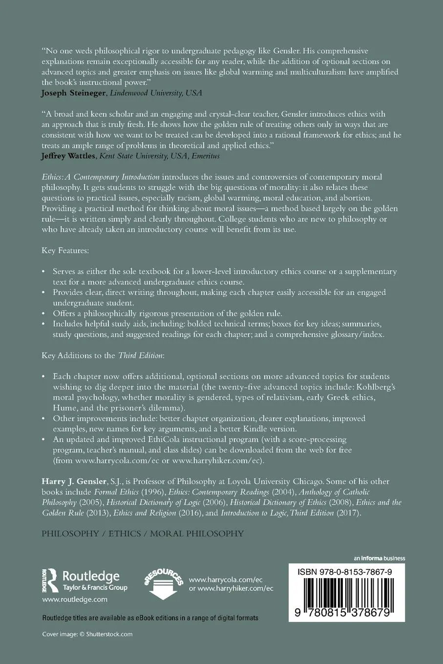 Rückseite: 9780815378679 | Ethics | A Contemporary Introduction | Harry J Gensler | Taschenbuch