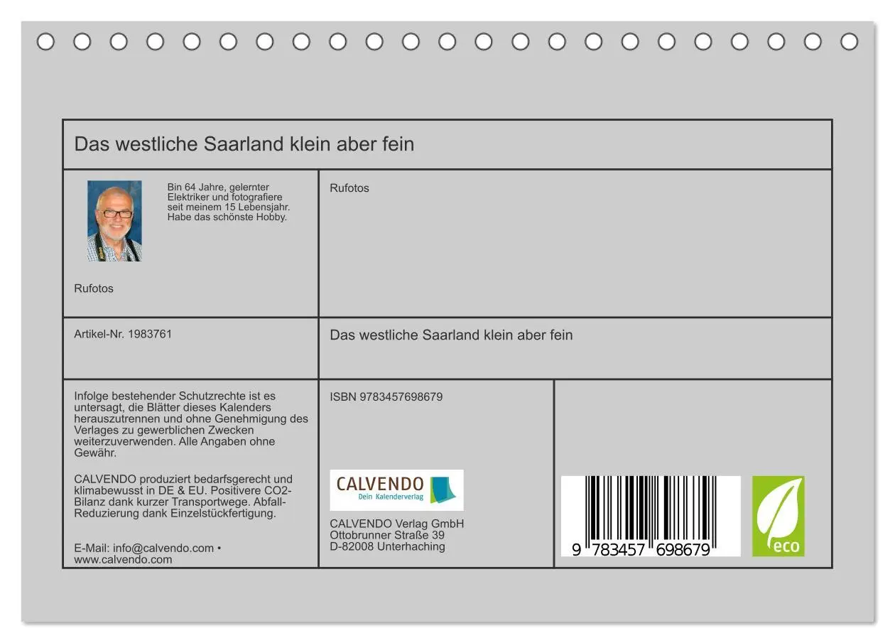Bild: 9783457698679 | Das westliche Saarland klein aber fein (Tischkalender 2026 DIN A5...