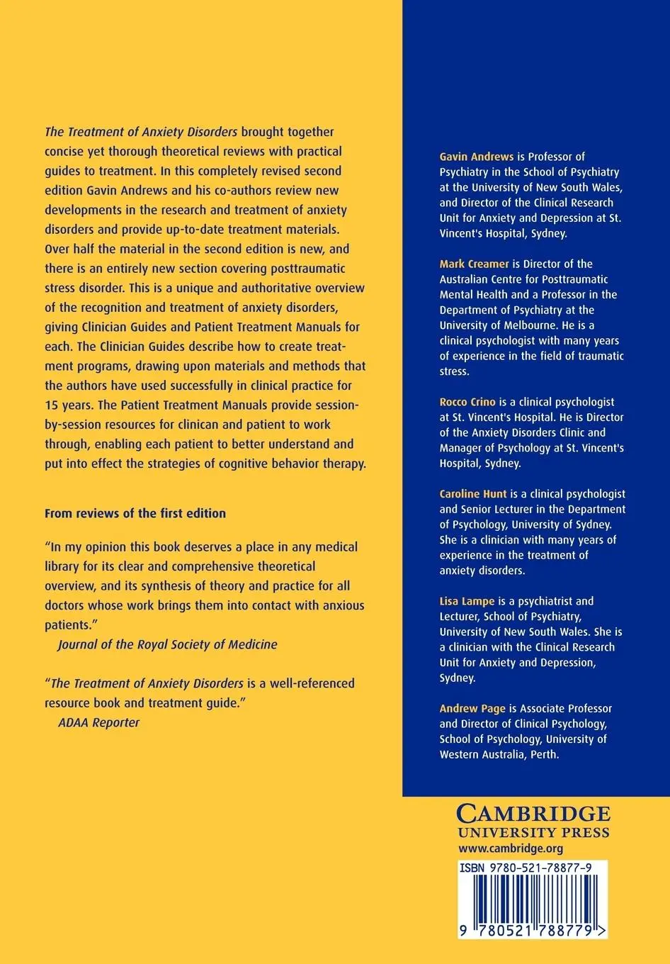 Rückseite: 9780521788779 | The Treatment of Anxiety Disorders | Gavin Andrews (u. a.) | Buch