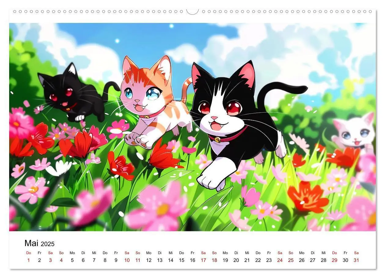 Bild: 9783457138779 | Anime Cats (Wandkalender 2025 DIN A2 quer), CALVENDO Monatskalender