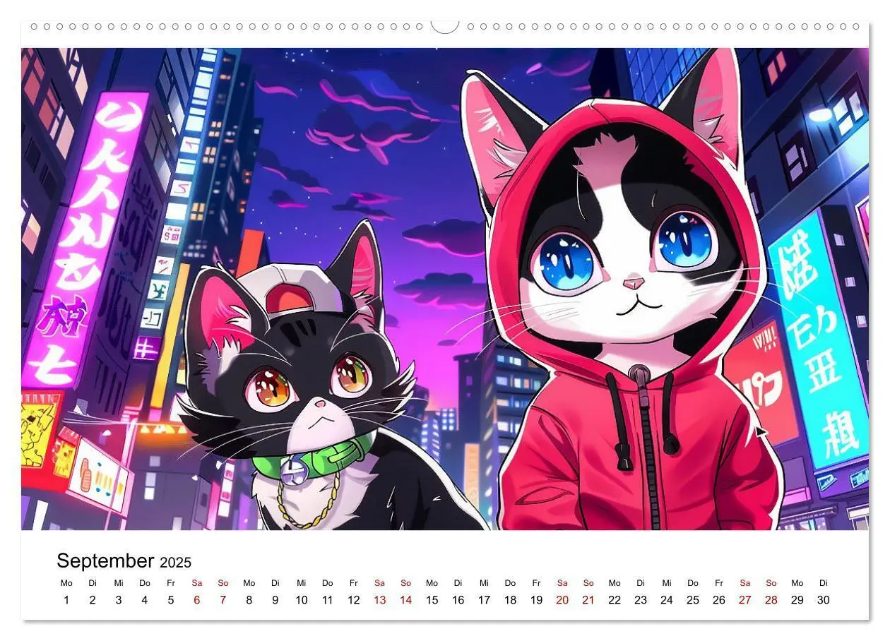 Bild: 9783457138779 | Anime Cats (Wandkalender 2025 DIN A2 quer), CALVENDO Monatskalender