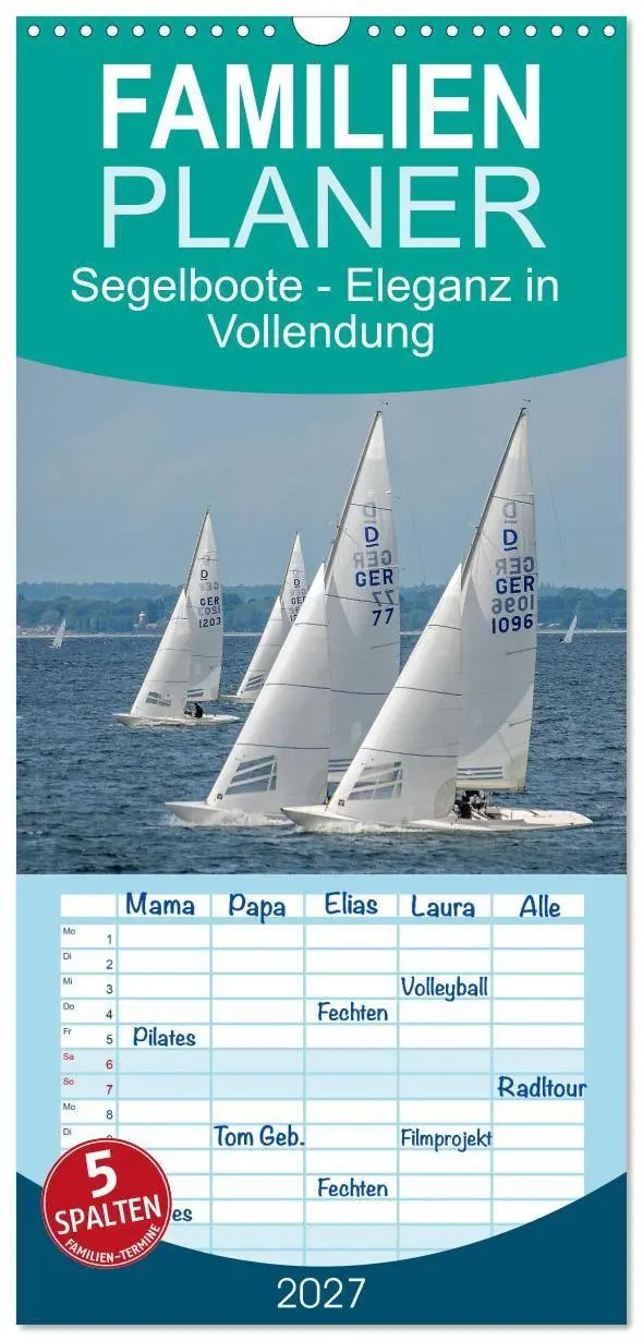 Cover: 9783594378779 | Familienplaner 2027 - Segelboote - Eleganz in Vollendung mit 5...