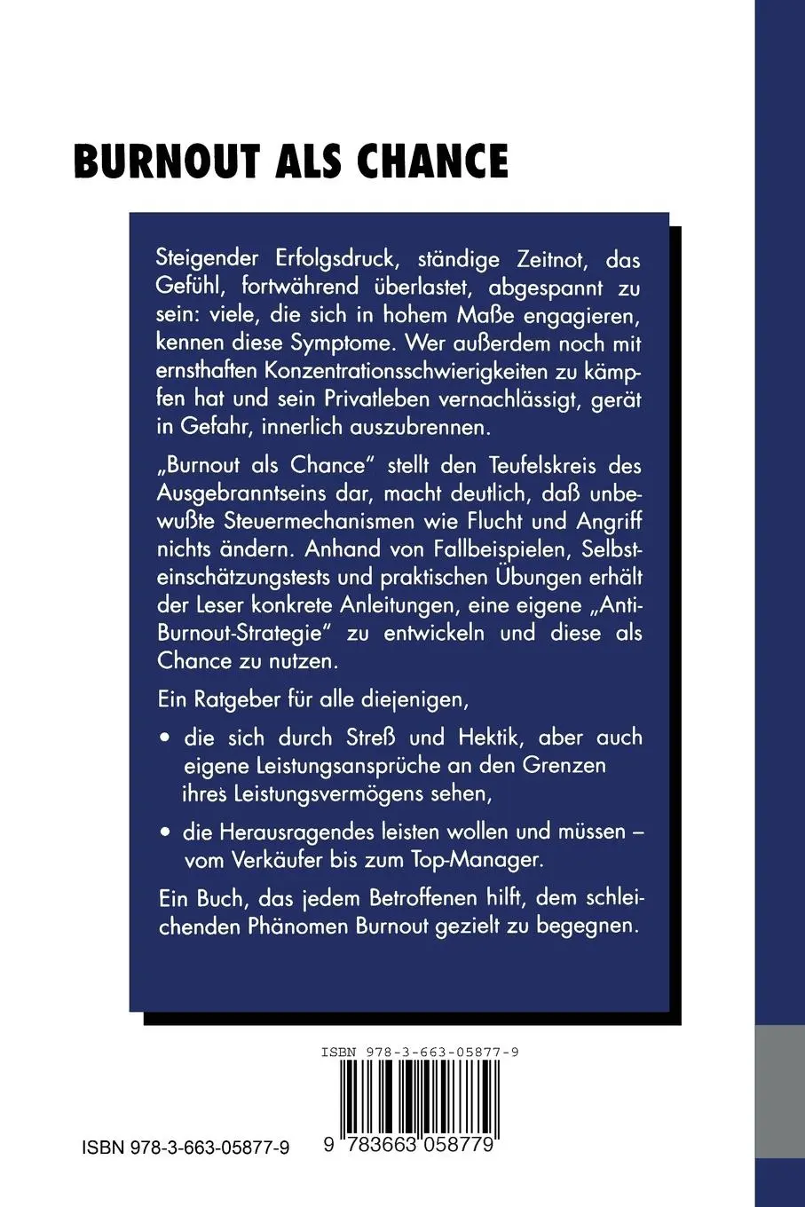 Rückseite: 9783663058779 | Burnout als Chance | Kräfte mobilisieren für Beruf und Privatleben