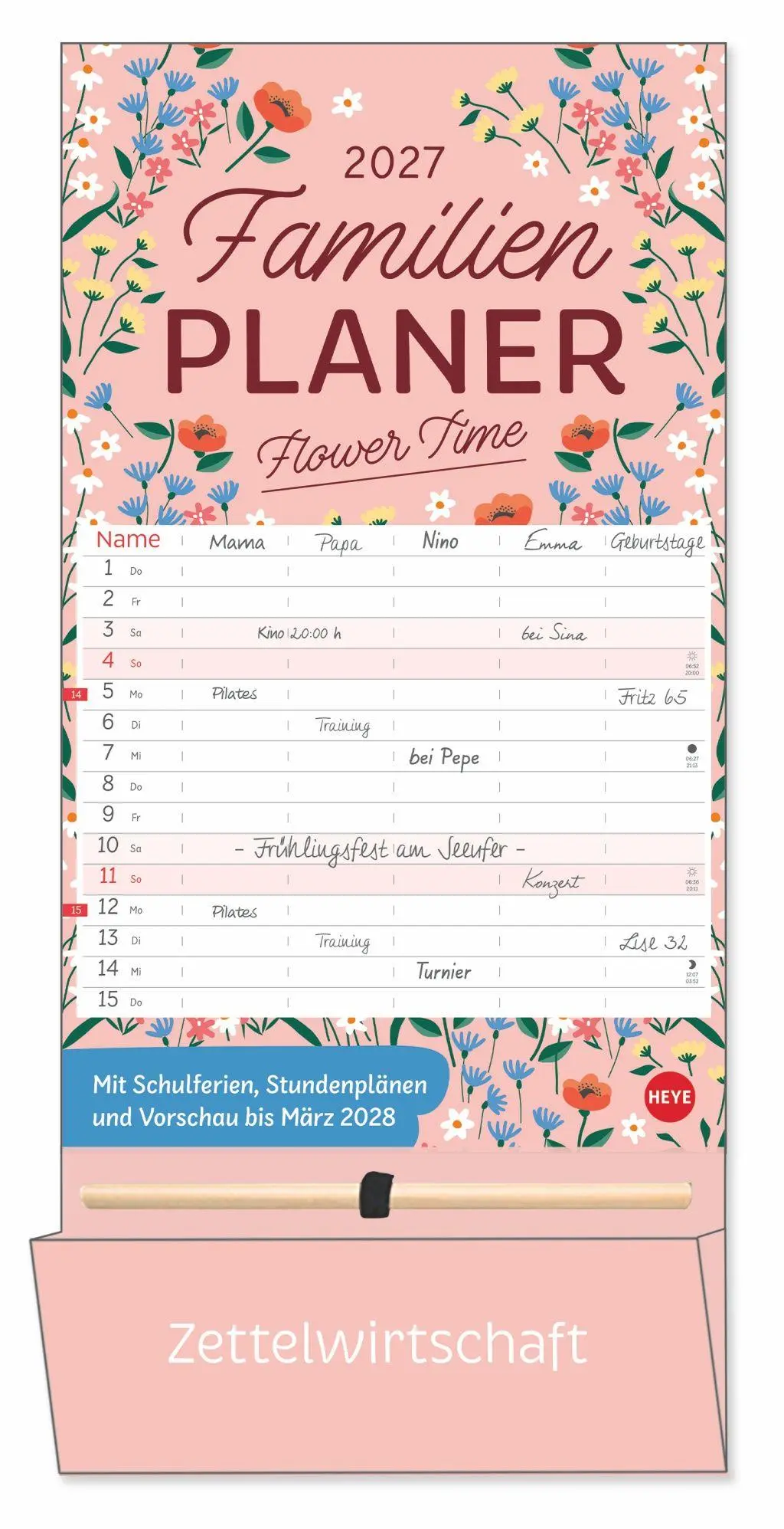 Cover: 9783756418879 | Deko-Familienplaner mit Tasche Flower Time 2027 | Kalender | 15 S.