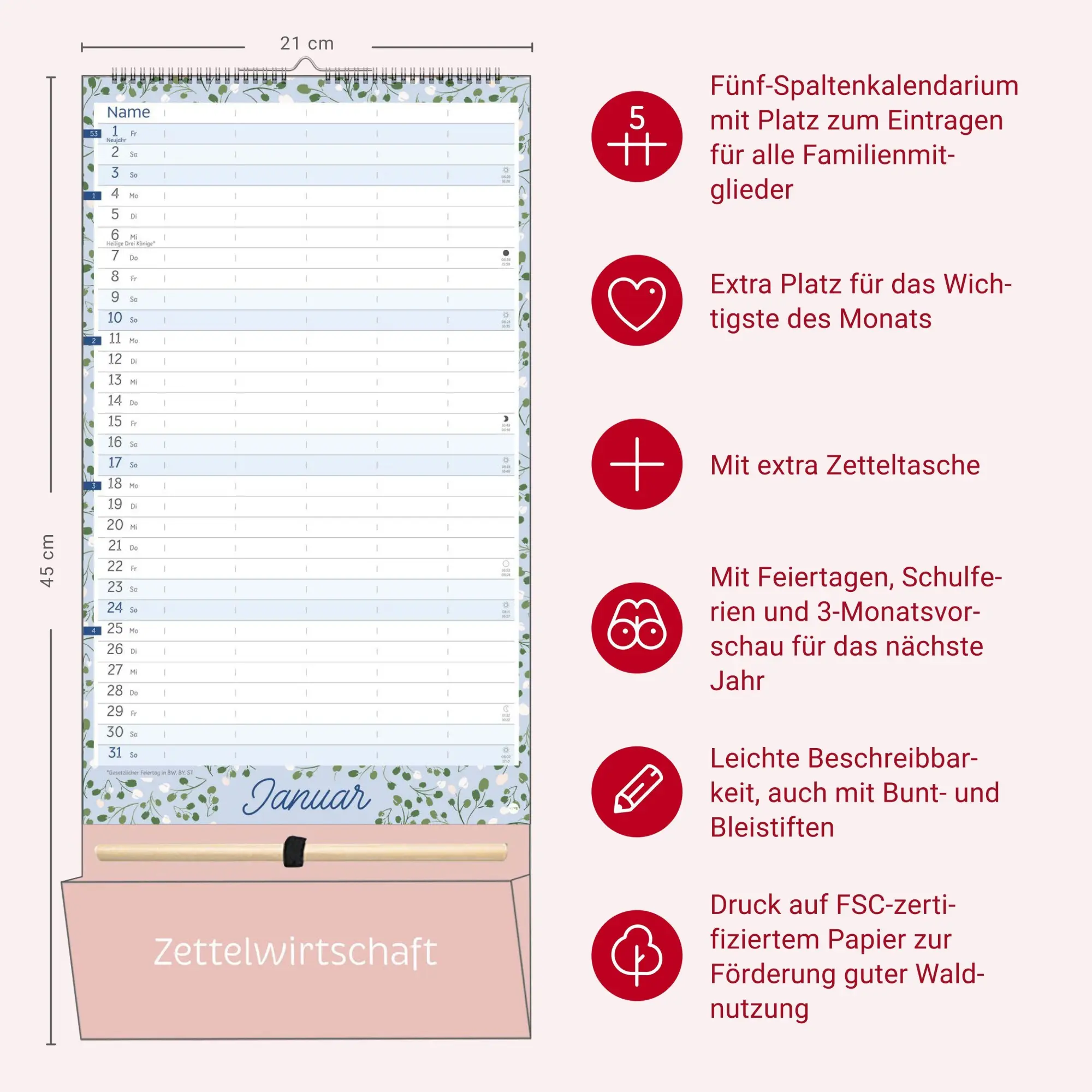 Bild: 9783756418879 | Deko-Familienplaner mit Tasche Flower Time 2027 | Kalender | 15 S.