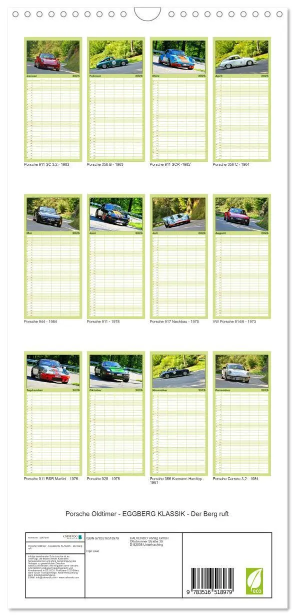Bild: 9783516518979 | Familienplaner 2026 - Porsche Oldtimer - EGGBERG KLASSIK - Der Berg...