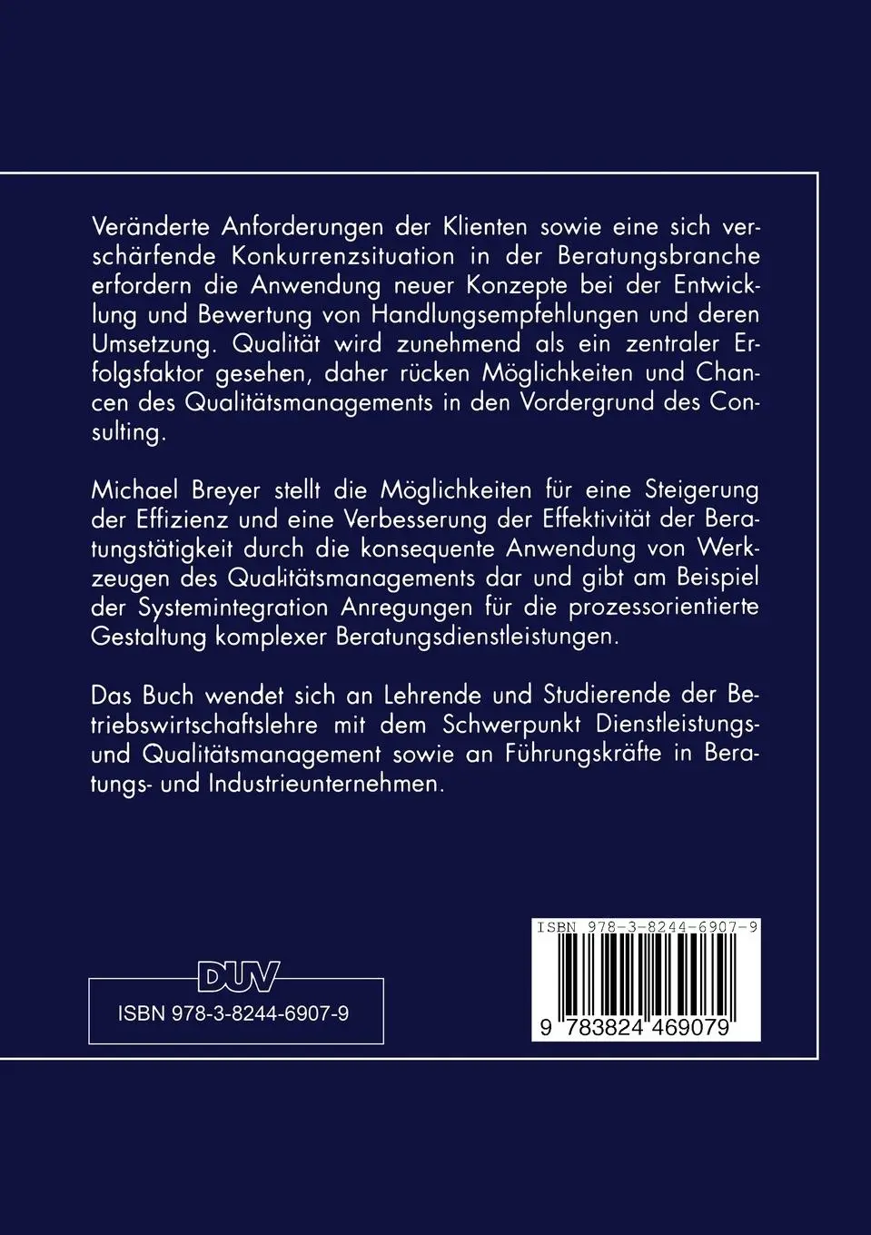 Rückseite: 9783824469079 | Qualitätsmanagement von Beratungsdienstleistungen | Michael Breyer