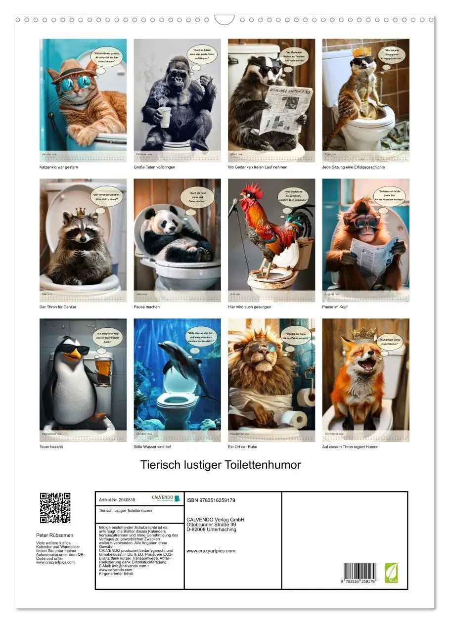 Bild: 9783516259179 | Tierisch lustiger Toilettenhumor (Wandkalender 2026 DIN A2 hoch),...