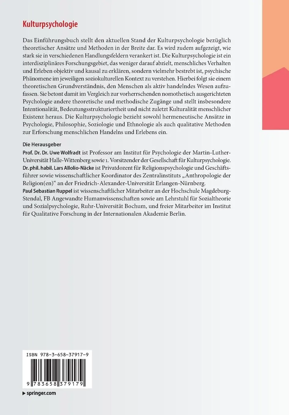 Rückseite: 9783658379179 | Kulturpsychologie | Eine Einführung | Uwe Wolfradt (u. a.) | Buch | ix