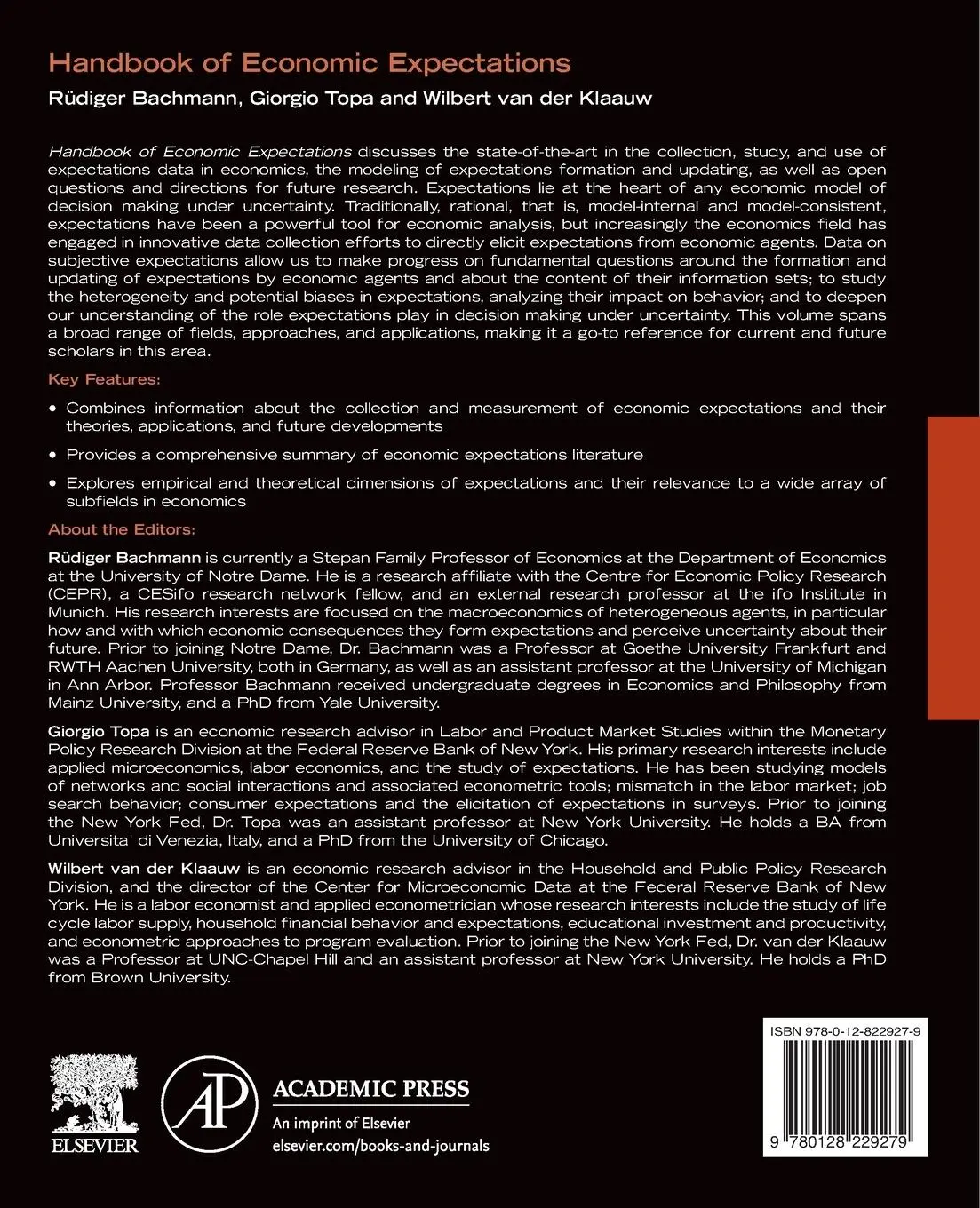 Rückseite: 9780128229279 | Handbook of Economic Expectations | Giorgio Topa (u. a.) | Taschenbuch