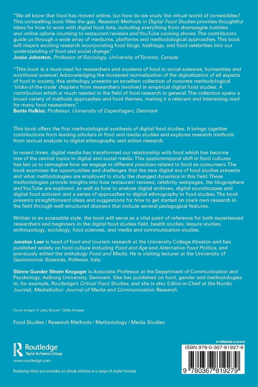 Rückseite: 9780367819279 | Research Methods in Digital Food Studies | Jonatan Leer (u. a.) | Buch
