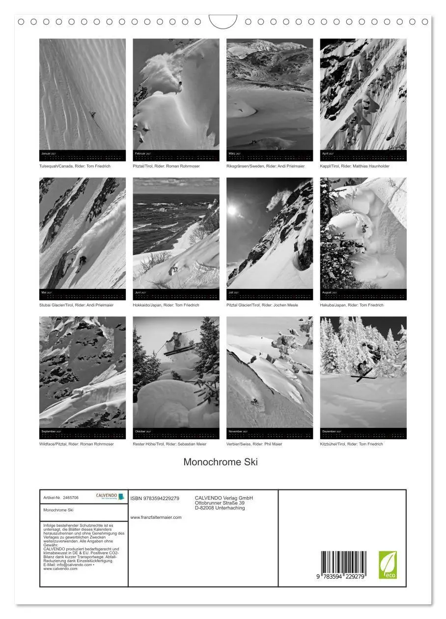 Bild: 9783594229279 | Monochrome Ski (Wandkalender 2027 DIN A3 hoch), CALVENDO...