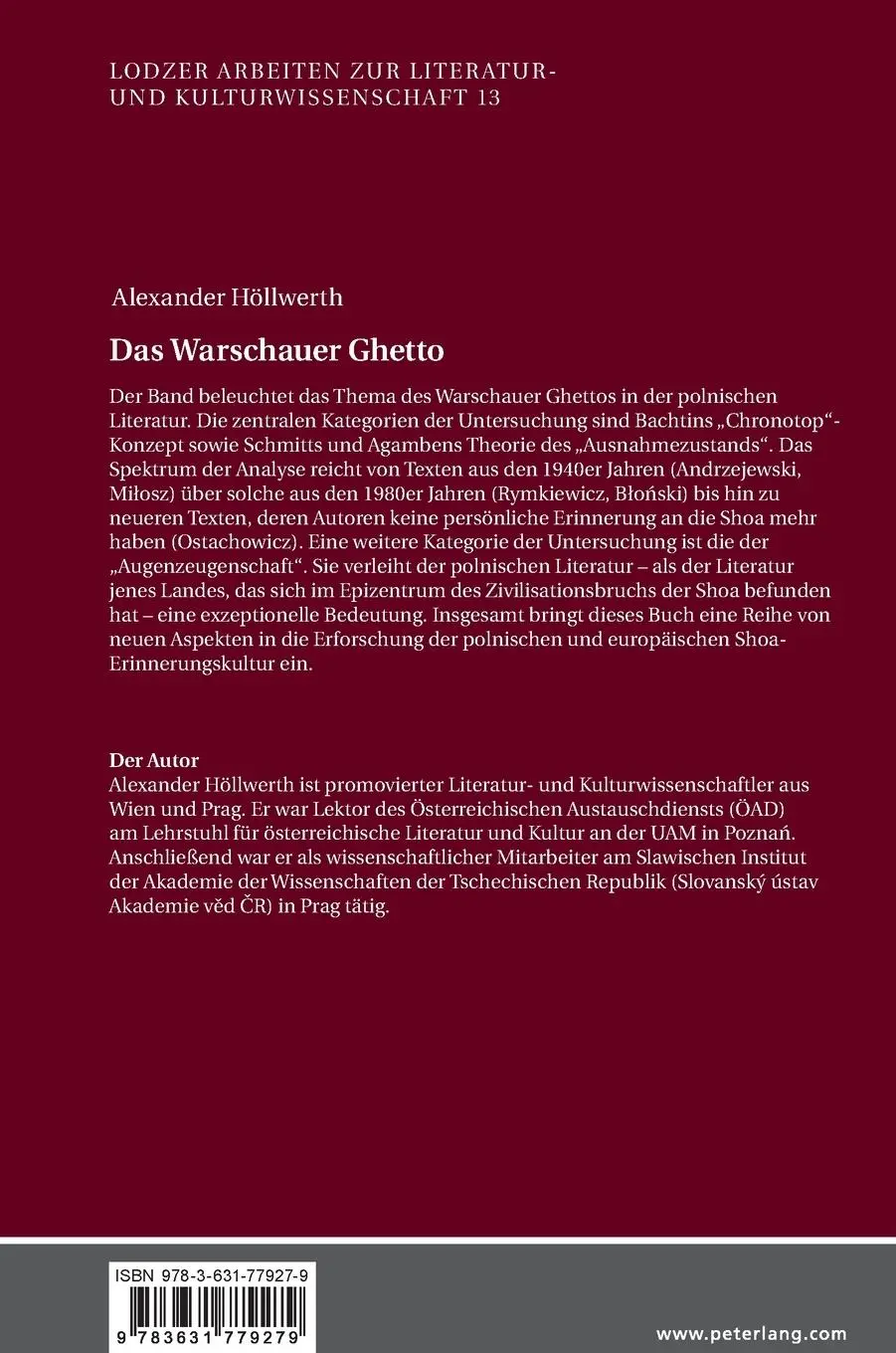 Rückseite: 9783631779279 | Das Warschauer Ghetto | Alexander Höllwerth | Buch | Deutsch | 2020