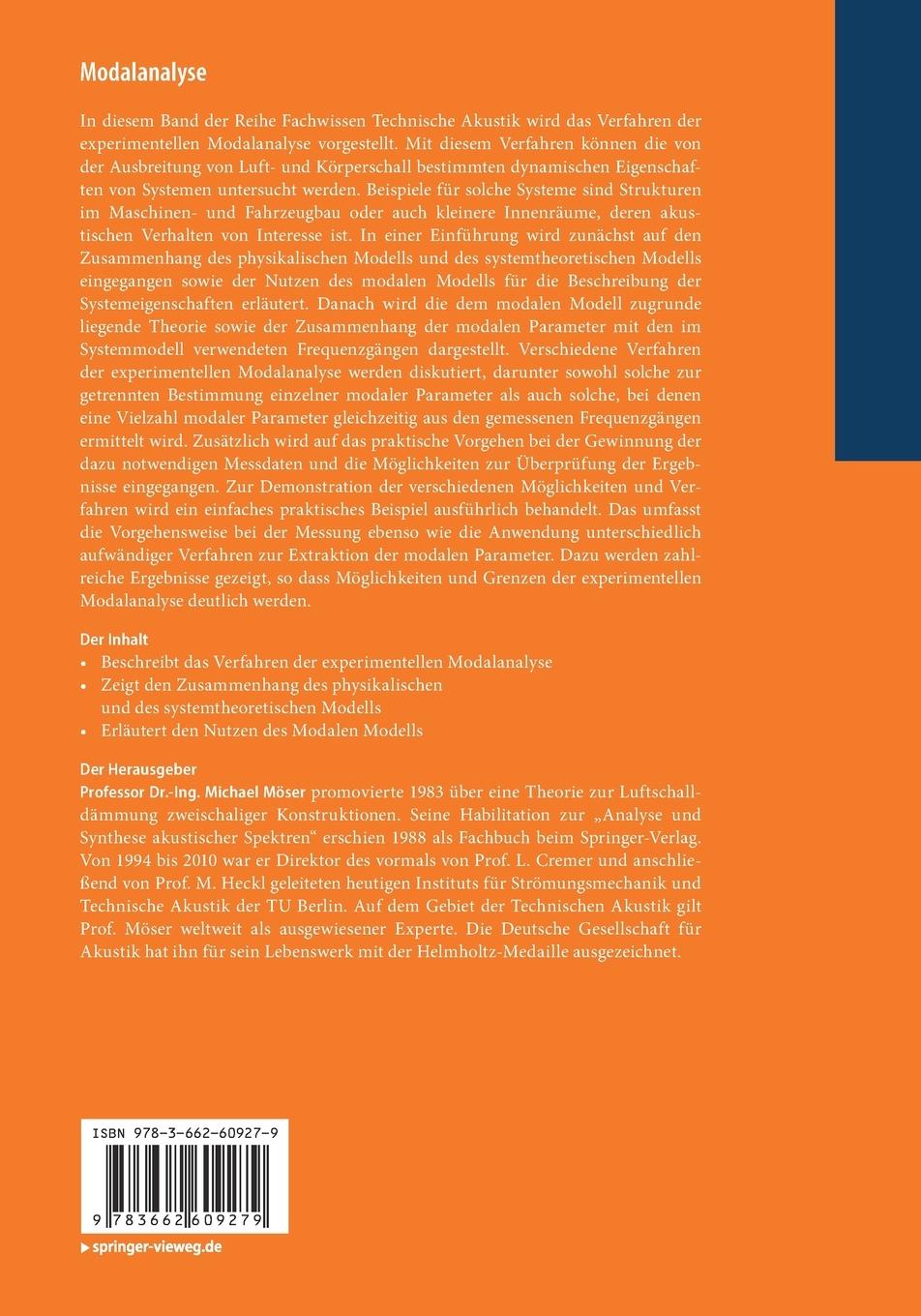 Rückseite: 9783662609279 | Modalanalyse | Michael Möser | Taschenbuch | vii | Deutsch | 2020