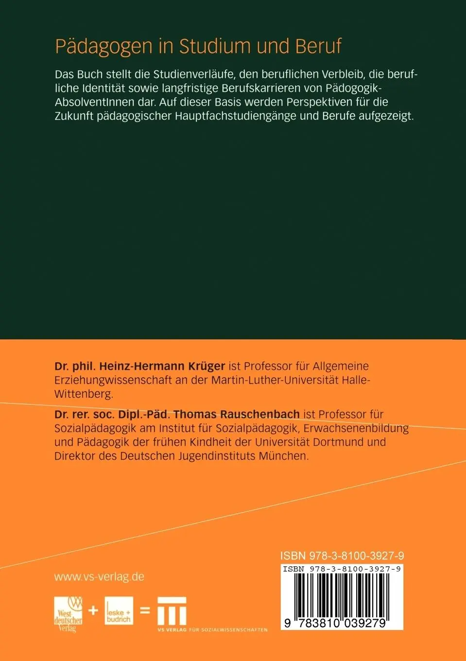 Rückseite: 9783810039279 | Pädagogen in Studium und Beruf | Thomas Rauschenbach (u. a.) | Buch
