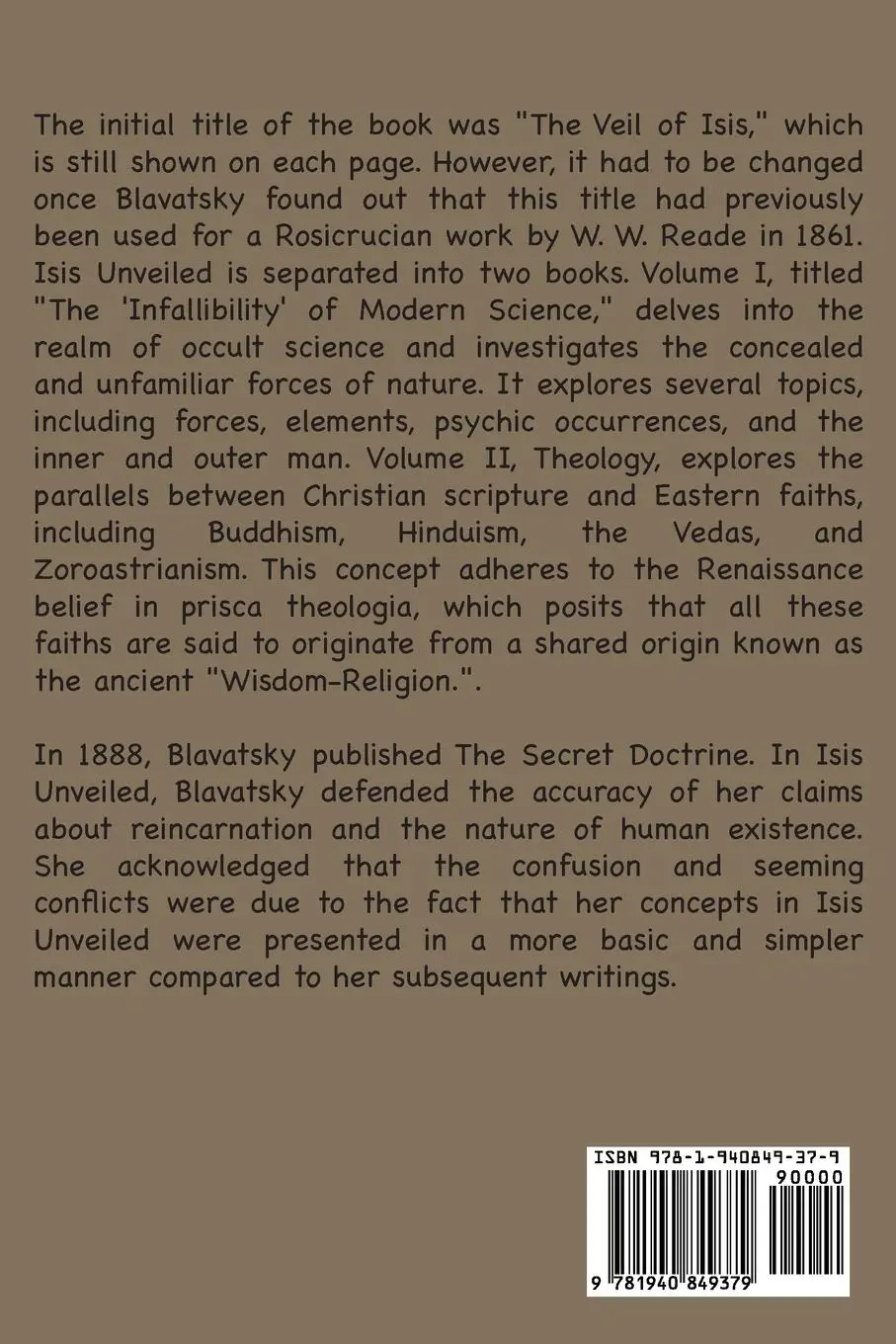 Rückseite: 9781940849379 | Isis Unveiled | H. P. Blavatsky | Taschenbuch | Englisch | 2024