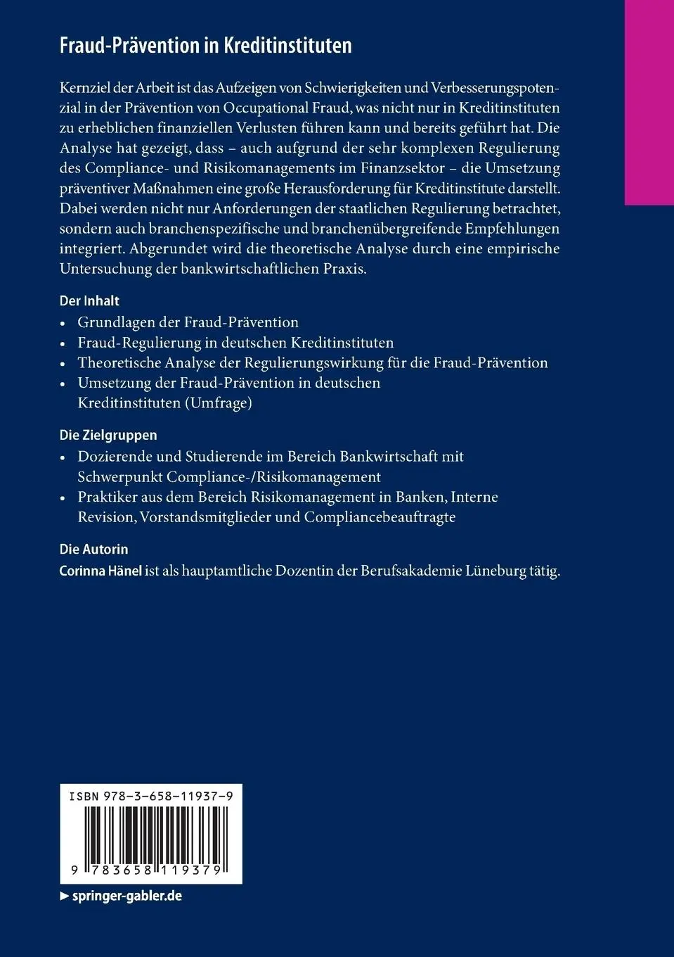 Rückseite: 9783658119379 | Fraud-Prävention in Kreditinstituten | Corinna Hänel | Taschenbuch