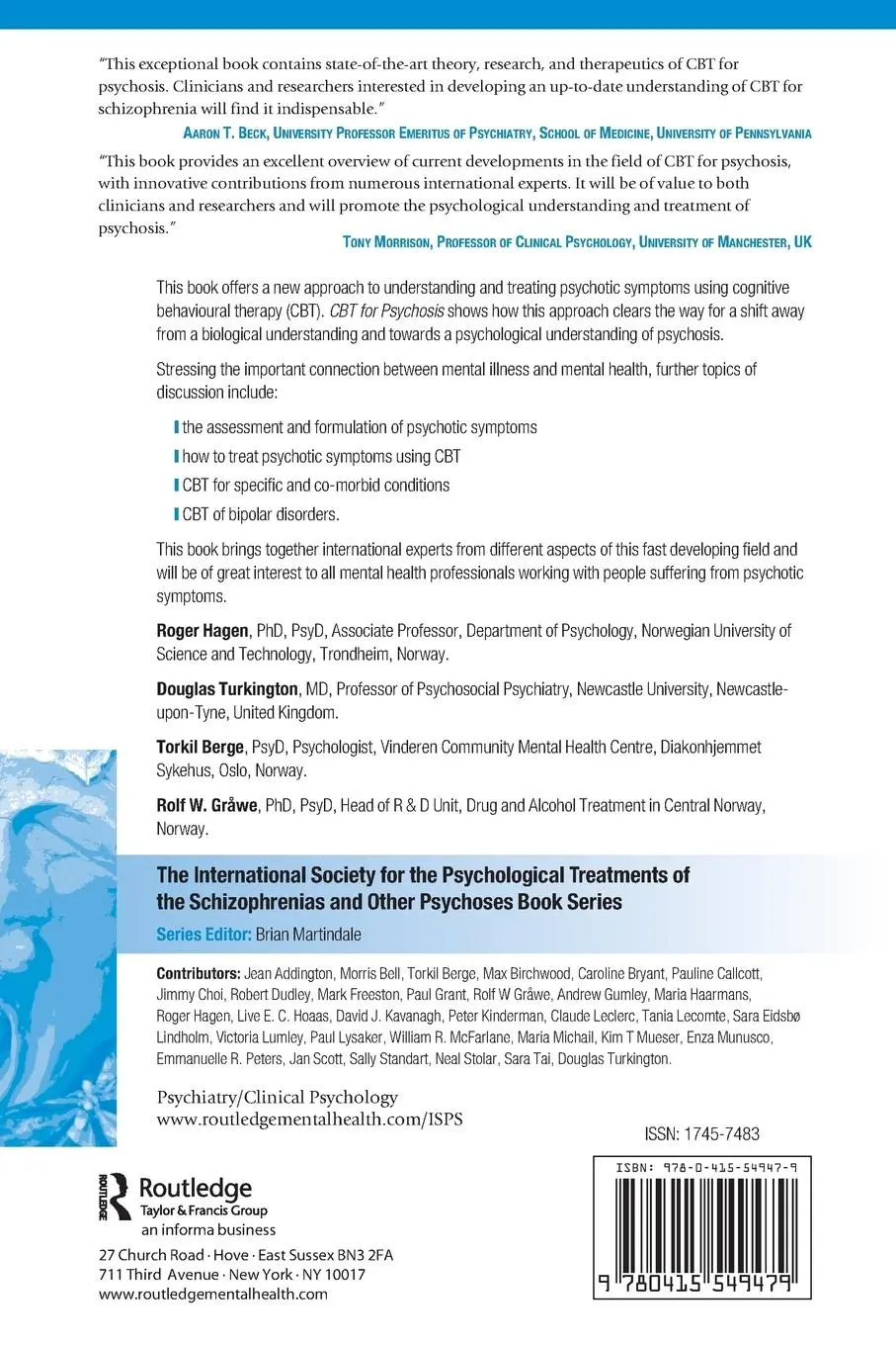 Rückseite: 9780415549479 | CBT for Psychosis | A Symptom-based Approach | Roger Hagen (u. a.)