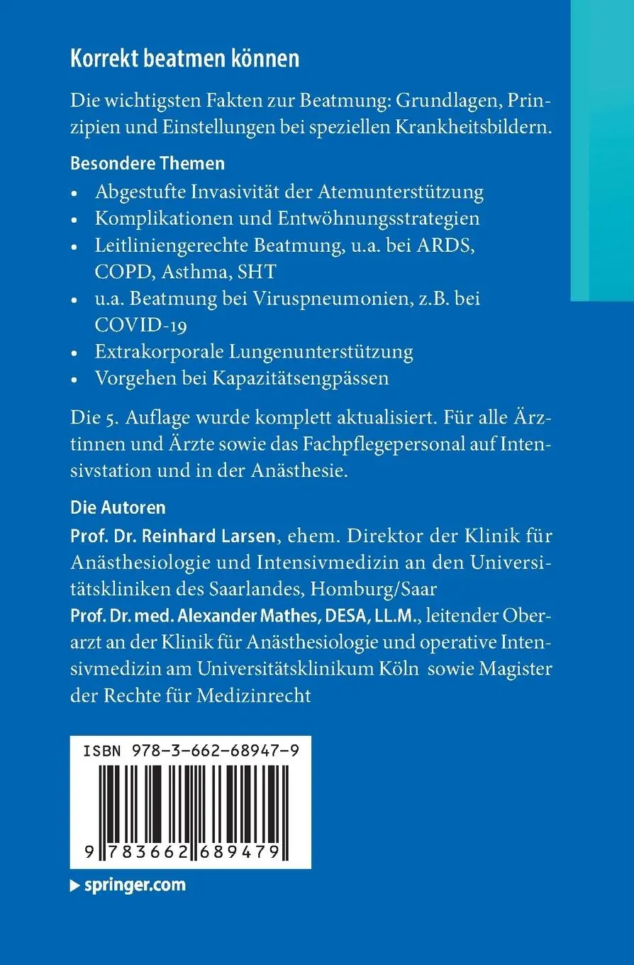 Rückseite: 9783662689479 | Pocket Guide Beatmung | Reinhard Larsen (u. a.) | Taschenbuch | xiii