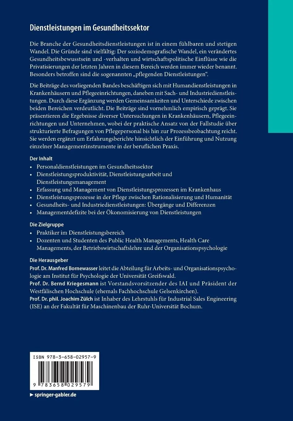 Rückseite: 9783658029579 | Dienstleistungen im Gesundheitssektor | Manfred Bornewasser (u. a.)