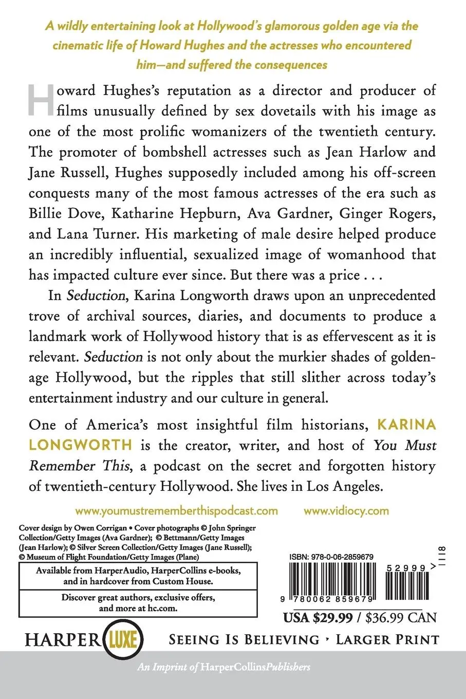 Rückseite: 9780062859679 | Seduction | Sex, Lies, and Stardom in Howard Hughes's Hollywood | Buch