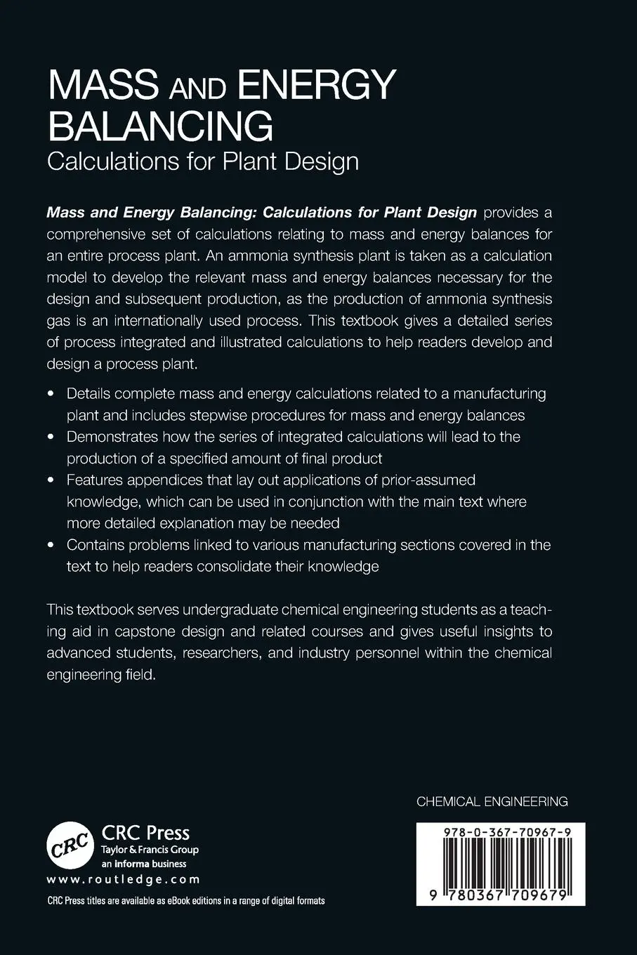 Rückseite: 9780367709679 | Mass and Energy Balancing | Calculations for Plant Design | Buch