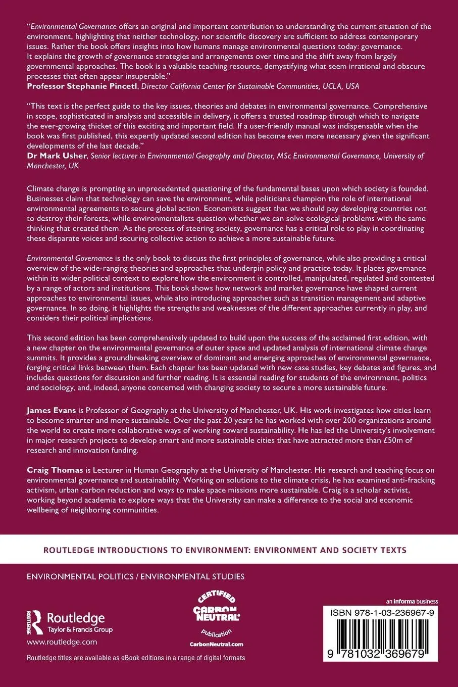 Rückseite: 9781032369679 | Environmental Governance | James Evans (u. a.) | Taschenbuch | 2023