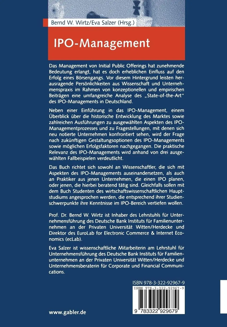 Rückseite: 9783322929679 | IPO-Management | Strukturen und Erfolgsfaktoren | Eva Salzer (u. a.)