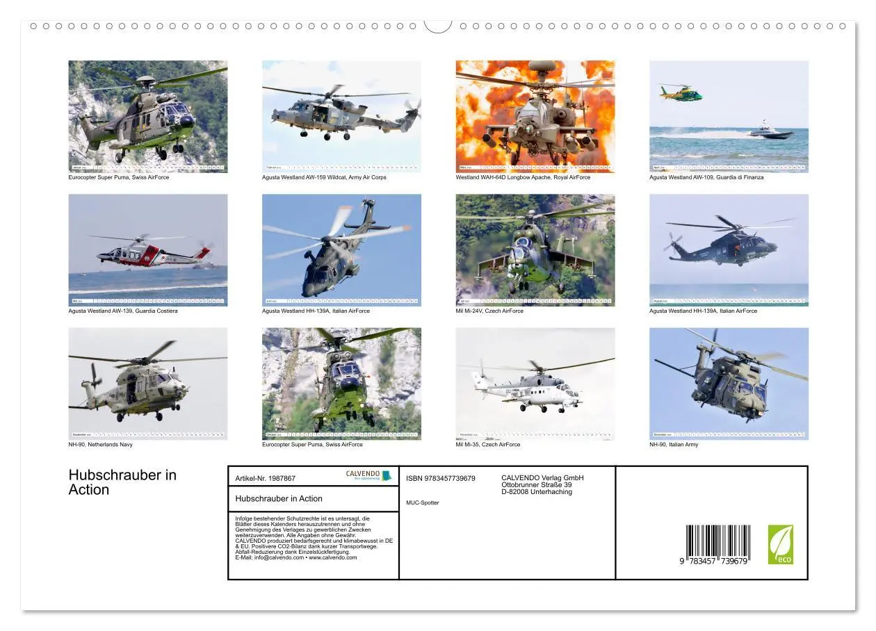 Bild: 9783457739679 | Hubschrauber in Action (Wandkalender 2026 DIN A2 quer), CALVENDO...