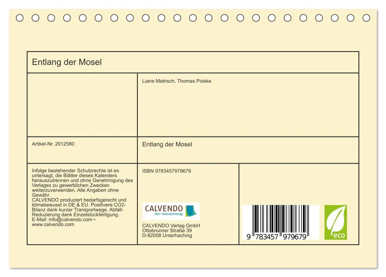 Bild: 9783457979679 | Entlang der Mosel (Tischkalender 2026 DIN A5 quer), CALVENDO...